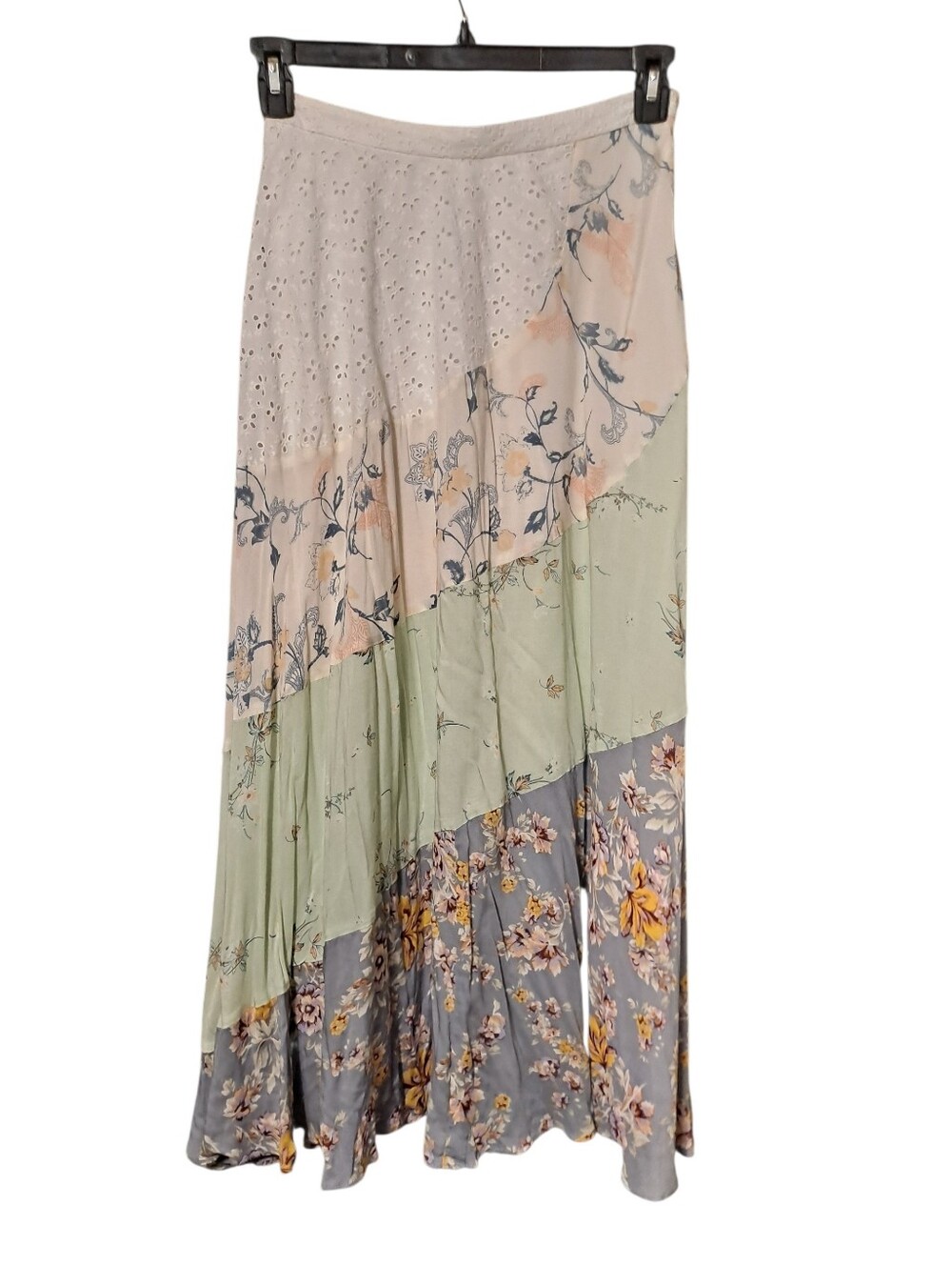 Free People Boho Floral Patchwork Maxi Skirt in Pastel Floral